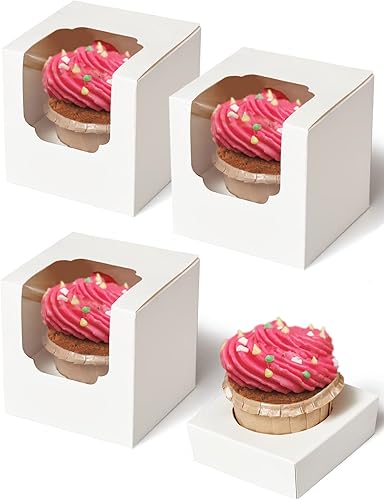 Miniatura 15 de Happyhiram Cajas de Cupcakes con Forma de Corazón 25 Piezas, Caja Individual para Cupcake con Inserto y Ventana para Cajas de Regalo del Día de San