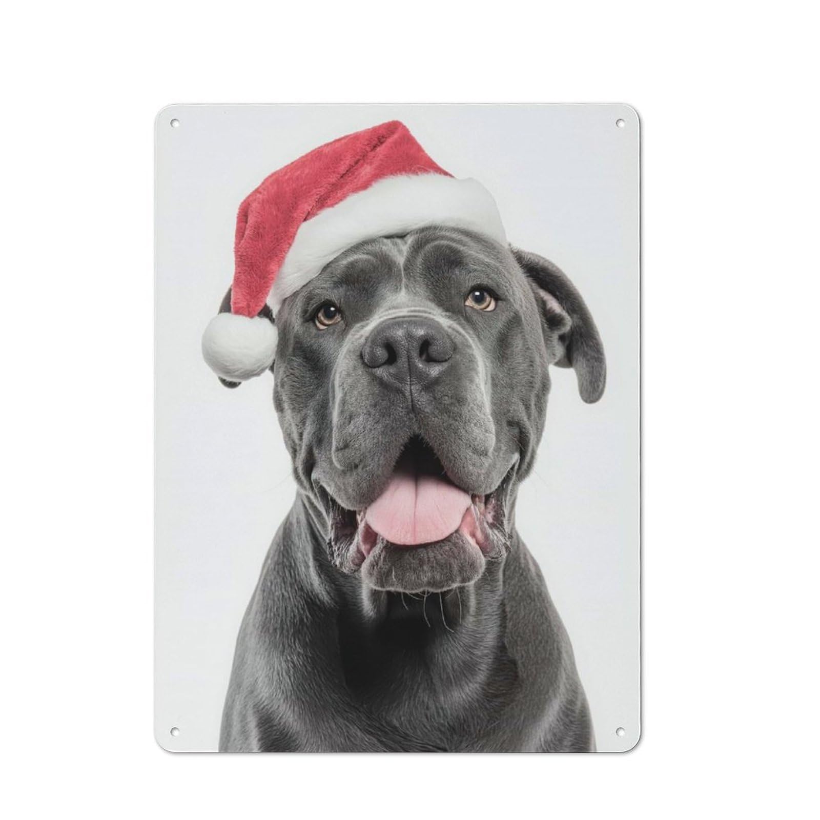 Junmoney Cane Corso Dog With Santa Hat Portrait Vintage Metal Wall Sign 40X30cm For Garage Or Workshop, For Metal Sign Collectors, For Garage And Workshop Walls