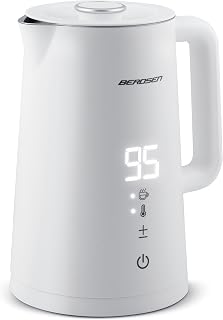 Berdsen Wasserkocher Edelstahl 1,7 L Fassungsvermögen Temperaturwahl Temperatureinstellung Warmhaltefunktion Touchpanel 2200 Watt Doppelwand Pirouettenbasis Wasser Kocher Leise Weiß