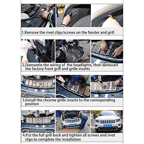 Image of CheroCar Front Grill Inserts Trim Honeycomb Mesh Grille Cover Kit for Jeep Grand Cherokee 2014-2016 7-Slot Grille Exterior Decoration Accessories