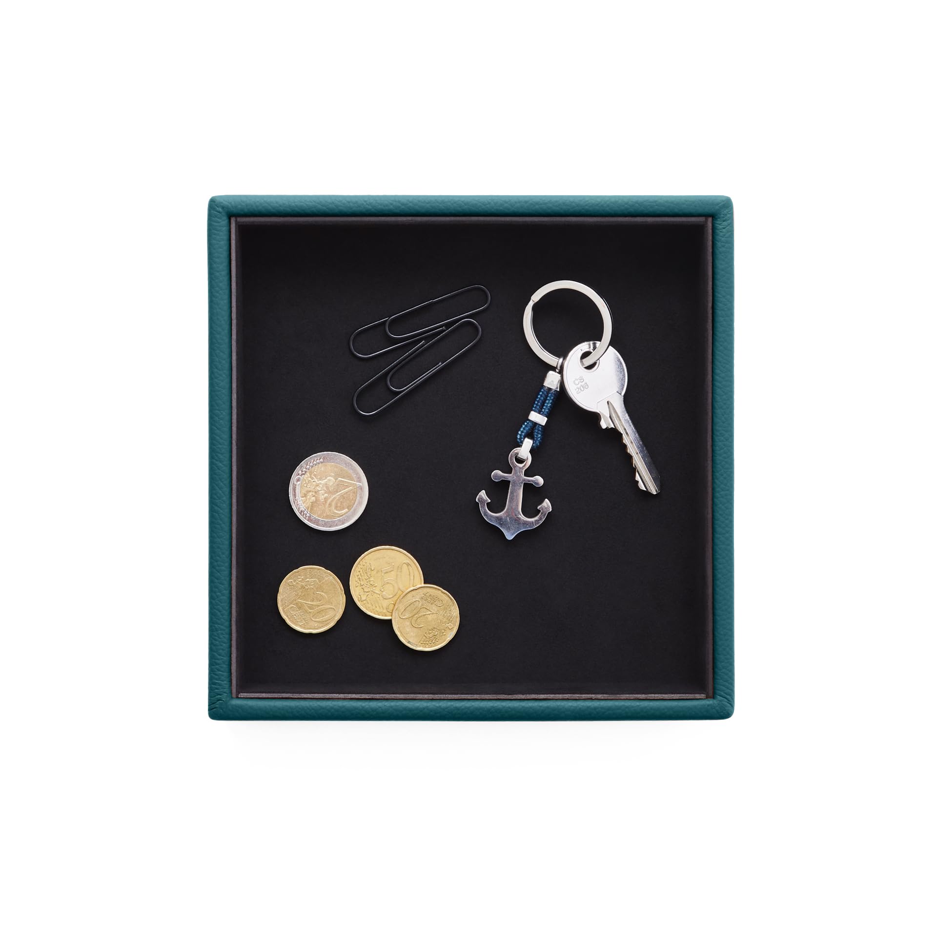 Eglooh - Atena - Set Scrivania in Vera Pelle Blu Petrolio - Set Accessori Ufficio Formato da 4 Pezzi: Svuotatasche, Portapenne, Porta Documenti, Porta Biglietti da Visita - Made in Italy
