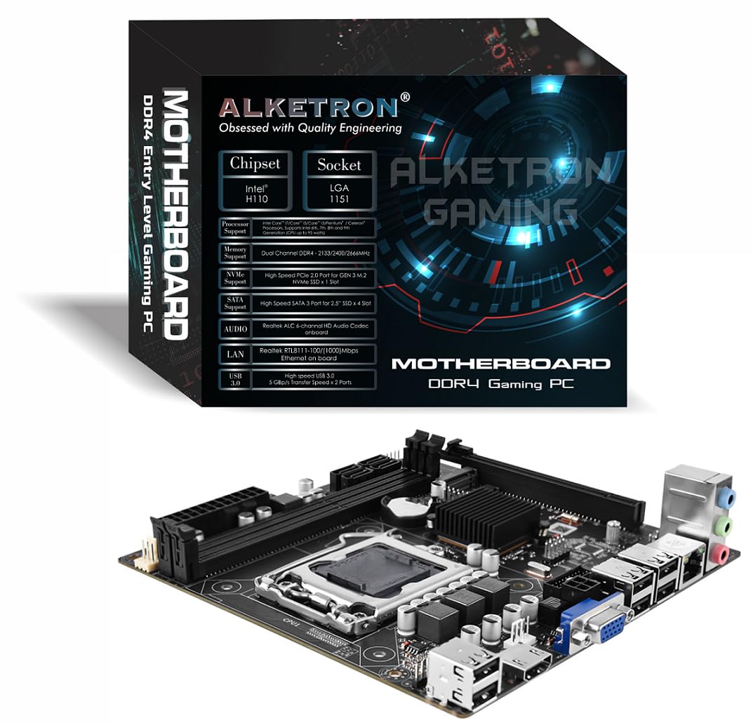 ALKETRON - H110-DDR4-LGA1151 - i3/i5/i7 6th/7th/8th/9th gen Processor - M.2 SATA + NVMe Slot with Toggle Switch; SATA 2.0 Slot; HDMI + VGA - Micro ATX Gaming Desktop PC Motherboard -1 Year Warranty (B0DJ8LRYBP) Amazon Price History, Amazon Price Tracker