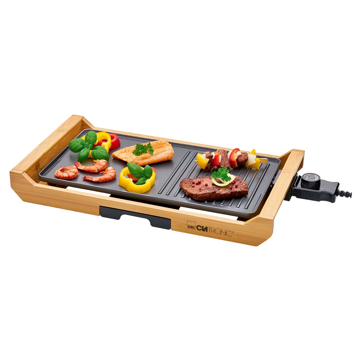 Clatronic TG 3697 1800 W Grill Elettrico Da tavolo Bambù, Nero