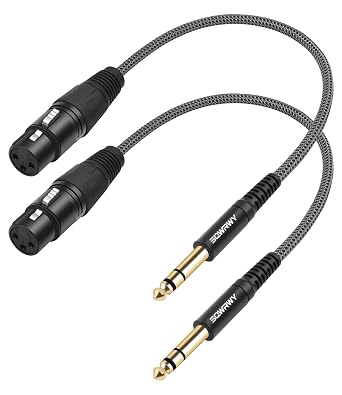 XLR Female to 1/4 TRS Cable 2 Pack 1FT Balanced Audio Cord, 3-Pin XLR Female to 6.35mm TRS Male Braided Microphone Cable for Mixer, Active Speakers, Patchbay