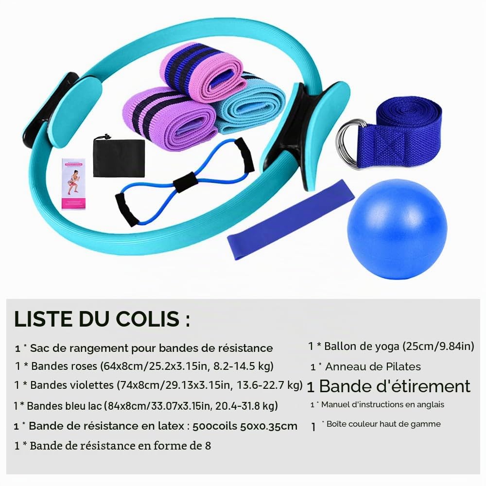 Kits de Yoga pour Femmes à Domicile Pilates Équipement Pilates Magic Ring Butin Bandes pour Exercer Les Fesses Muscles Yoga Ball 25cm Forme 8 Bandes de Résistance Yoga Étirement