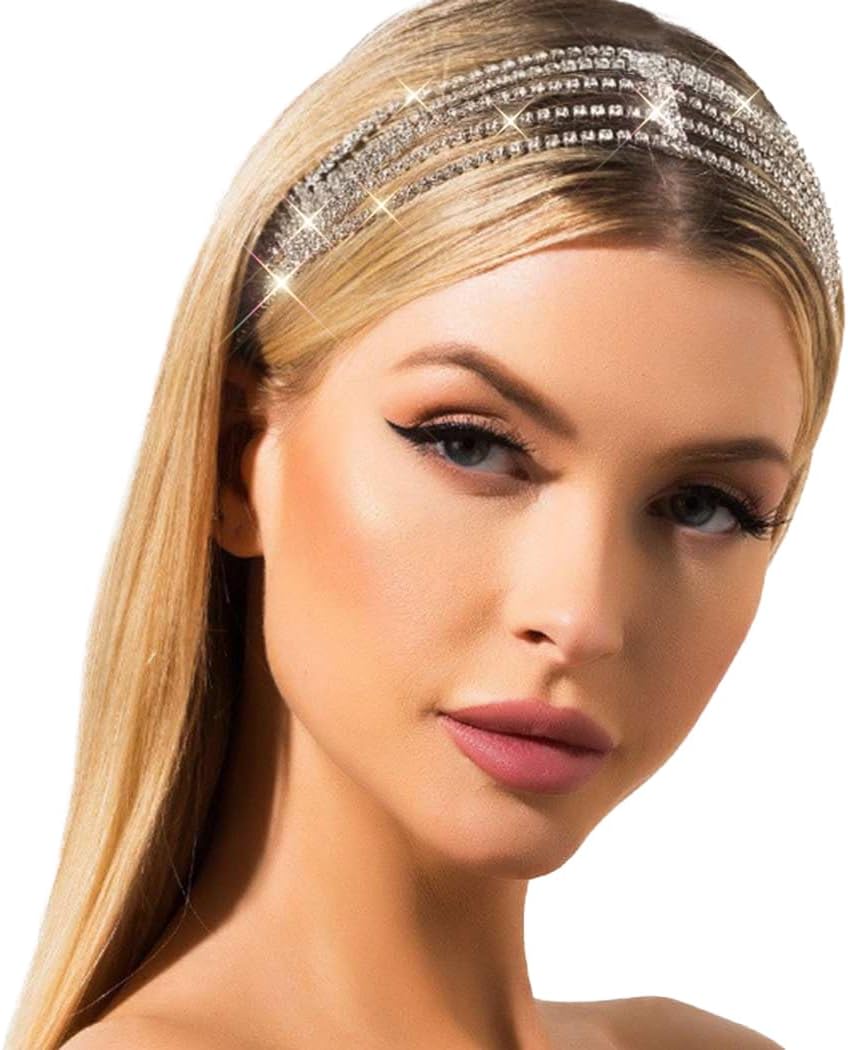 JEAIRTS Rhinestone Head Chain Crystal Forehead Bridal Prom Hair Jewelry