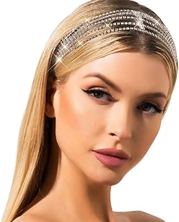 Jeairts Rhinestone Head Chain Forehead Bridal Headband Elastic Crystal Hair Band Halloween Prom Hair Jewelry for Women