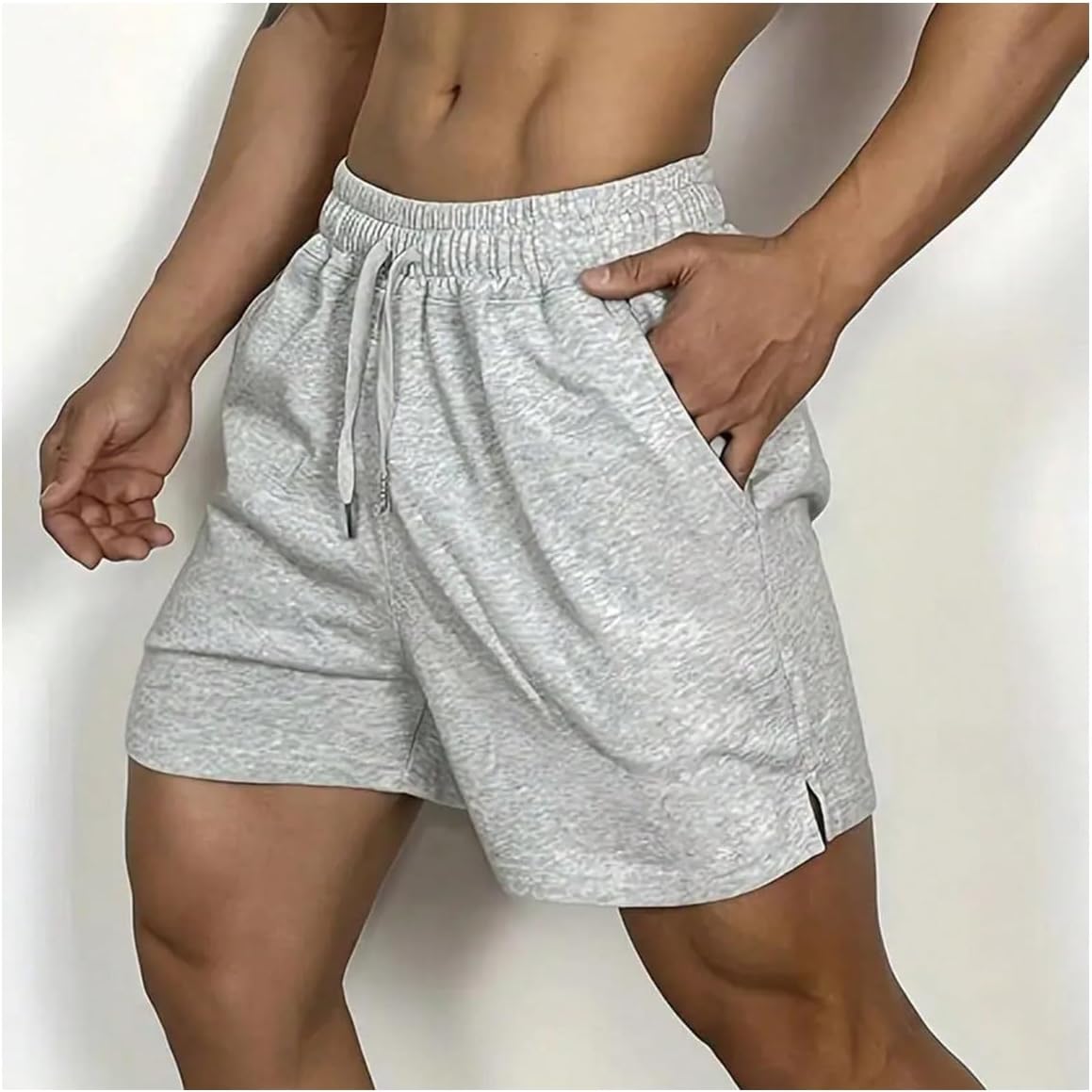 OYOANGLE Men's Drawstring Waist Sweat Shorts Split Hem Workout Track Shorts with Pockets - Image 3