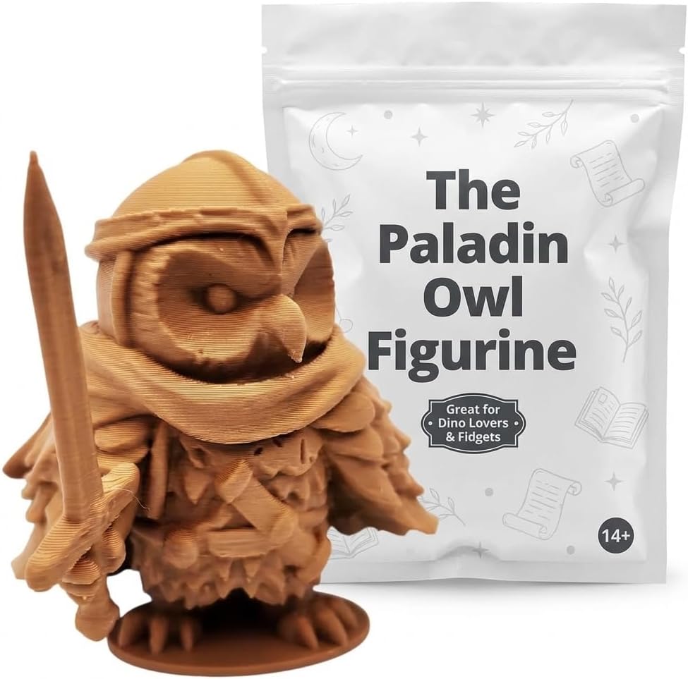 Armored Owl Knight Collectible Figurine - Detailed Fantasy Shelf Display for Unique Gifts and Office Decor - 3D Printed in Canada