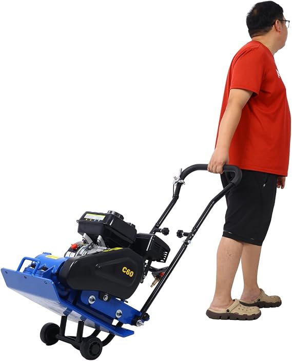 212cc 7.0HP Plate Compactor, 5600VPM Compaction Force 2014 Inch Compaction Plate with Built-in Wheels, EPA Certified