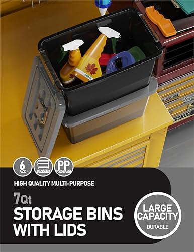Miniatura 6 de WYT - Paquete de 6 contenedores de almacenamiento apilables de plástico con tapas, asas y trabas, cajas organizadoras duraderas y anidables de 7