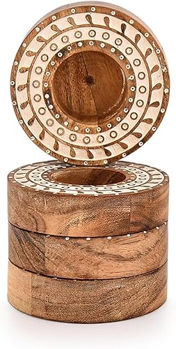 Portavelas de madera de acacia, juego de 4 centros de mesa para mesa de comedor, boda, fiesta (3.5 x 3.5 x 1 pulgadas)