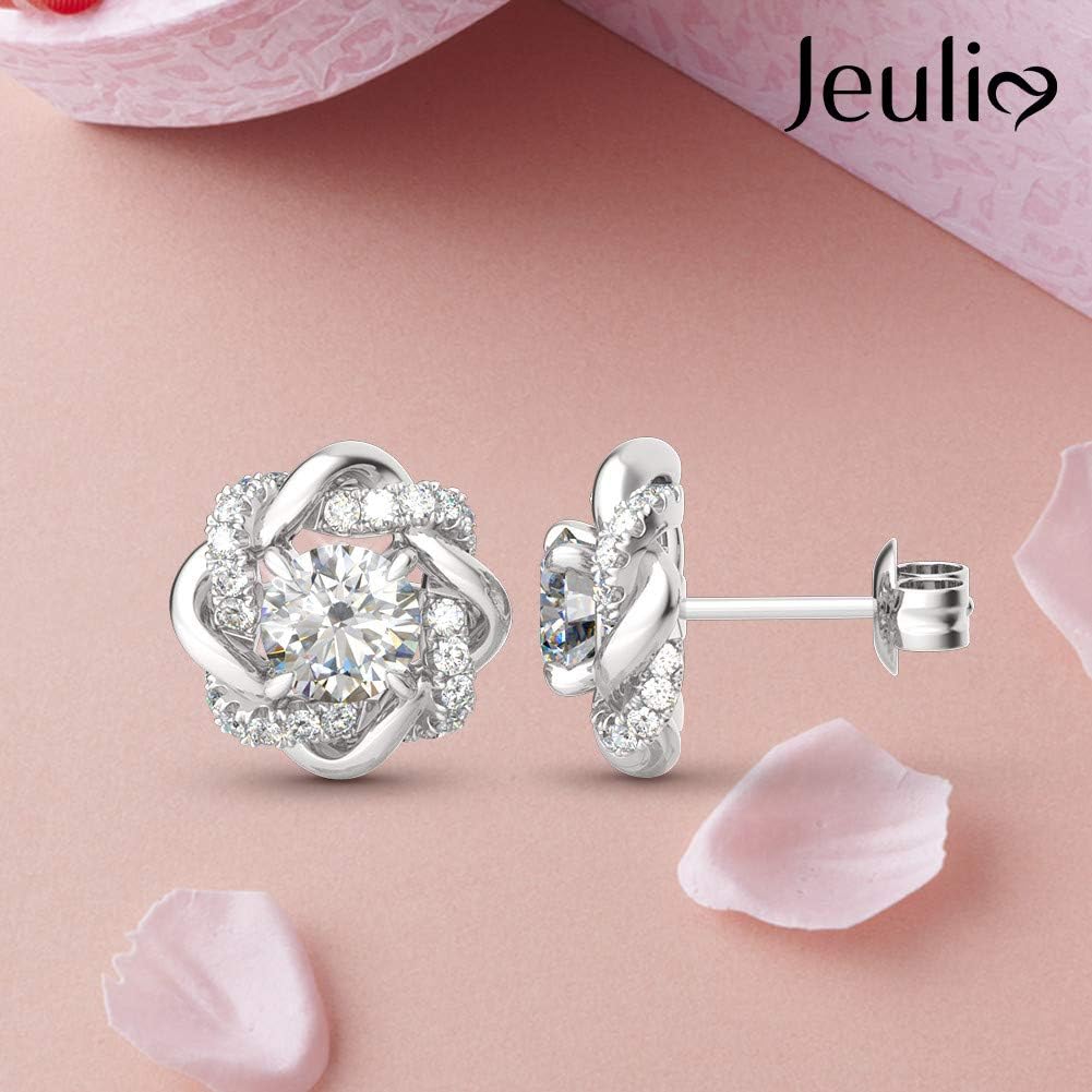 Jeulia Flower Rose Gold Plated Earrings 925 Sterling Silver Cushion Cut Cubic Zirconia Stud Earrings for Women