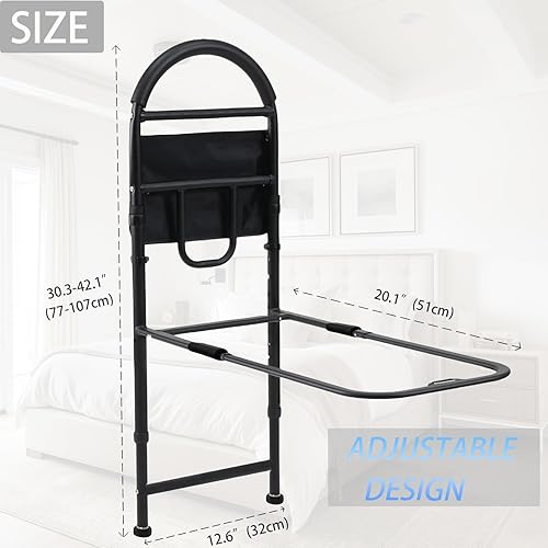 Miniatura 2 de Riel de cama para adultos mayores de seguridad con bolsillo de almacenamiento y patas de apoyo mejorada, altura ajustable, protector de cama para