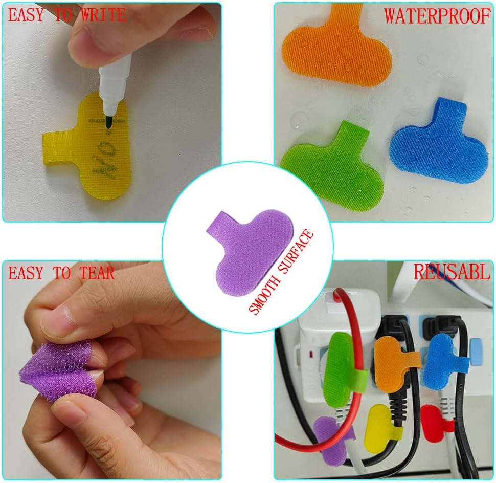 30 PCS Cable Labels, Oval Multi-Color Electronic Cable Identification Tags Write On Cord Labels, for Management and Ldentification