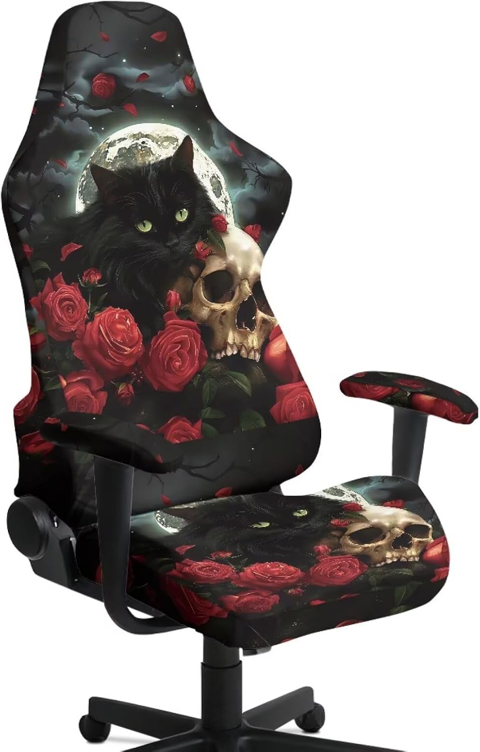 Cat Gaming Chair Covers Slipcovers,Washable Fabric Computer Chair Seat Slipcovers with Armrest Fits Most Office/PC Chairs & Racing Style Seats