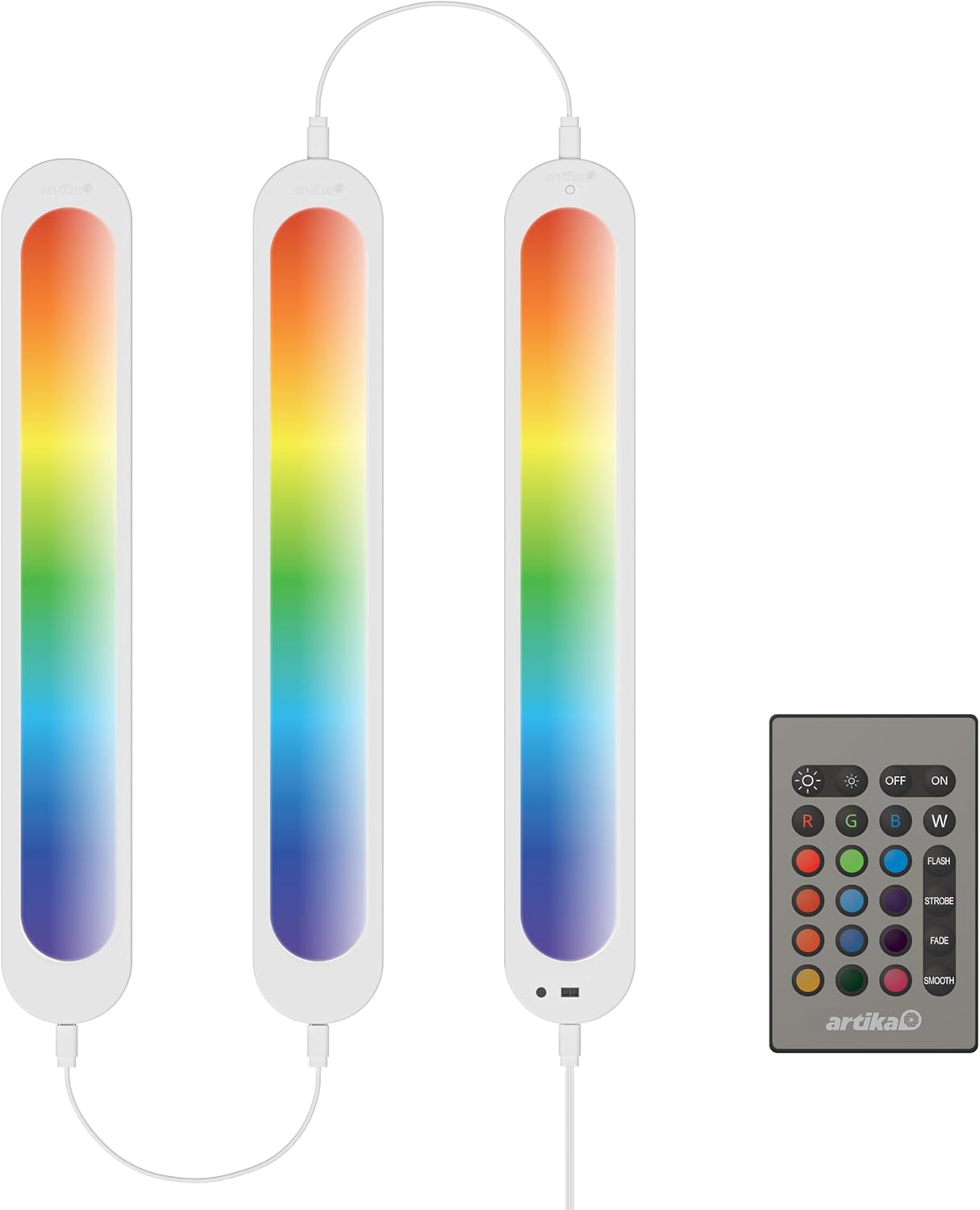 artika RGB LED Under Cabinet Lighting Kit, 3 Ultra-Thin Panels with Motion Sensor, Remote Control, Adjustable Brightness & Color Temperature, Plug-in Cabinet Lights for Kitchen, Closet & Wardrobe
