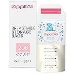 DiRose Breastmilk Storage Bags -6 oz 200 Count Double Zipper Leak Proof Capacity Extra Thick and Seal BPA/BPS Free/Disposable Pouches | Self-Standing Bag for Long and Safe Storing