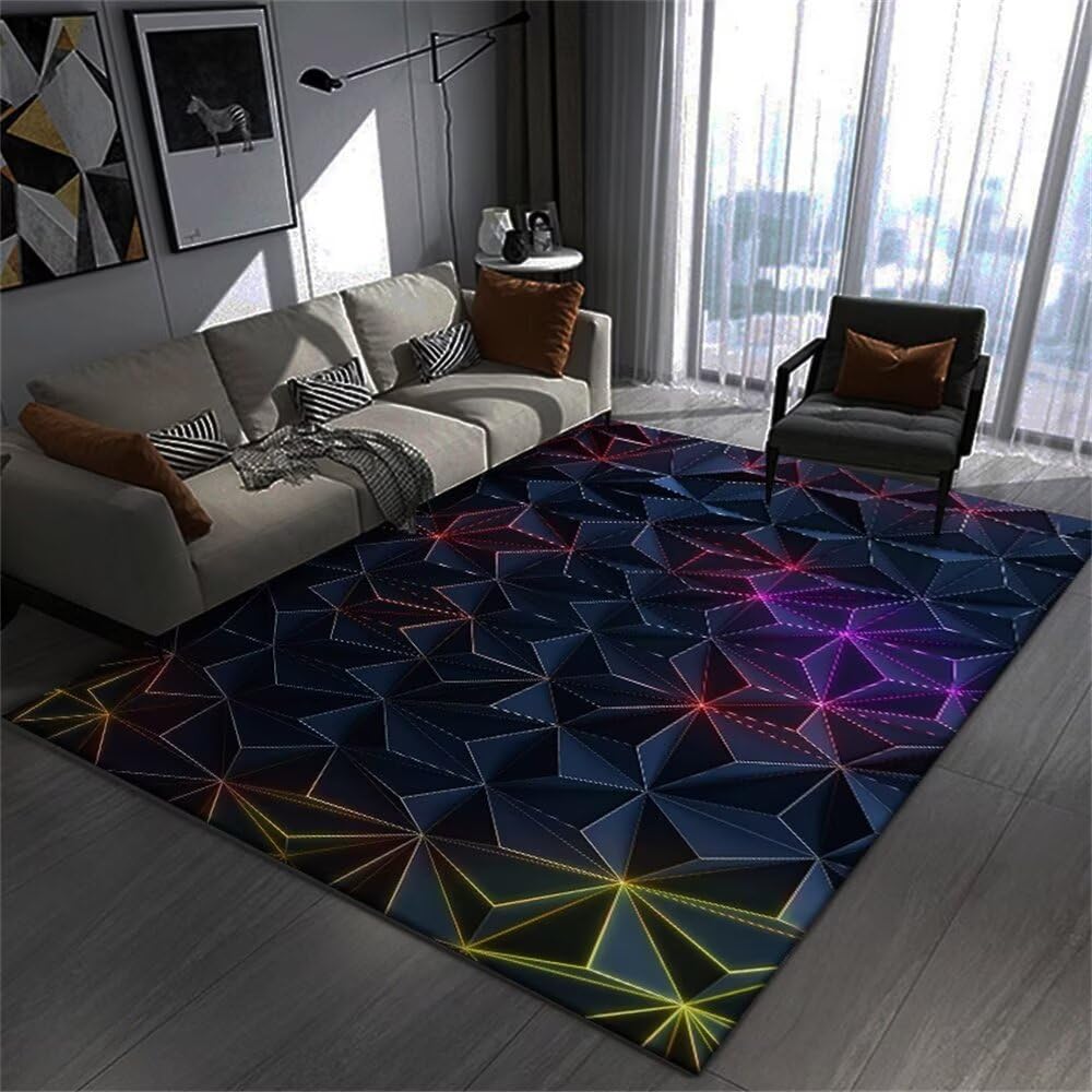 Tapis géométrique bleu et violet 50x80cm rectangulaire doux et noir