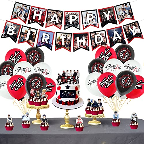 Oulun Stray-Kids Party Supplies, Stray-Kids Party Decorations Include Happy Birthday Banners, Cake Toppers, Cupcake Toppers, Balloons #TOP4