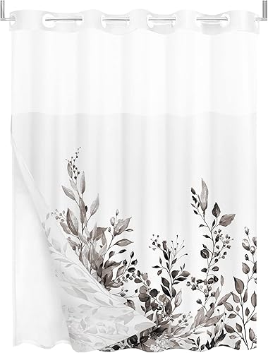 Vista 272 de Tititex - Juego de cortinas de ducha de eucalipto verde oliva, hojas de acuarela en la parte superior con decoración floral de baño, 60 x 72 Hojas