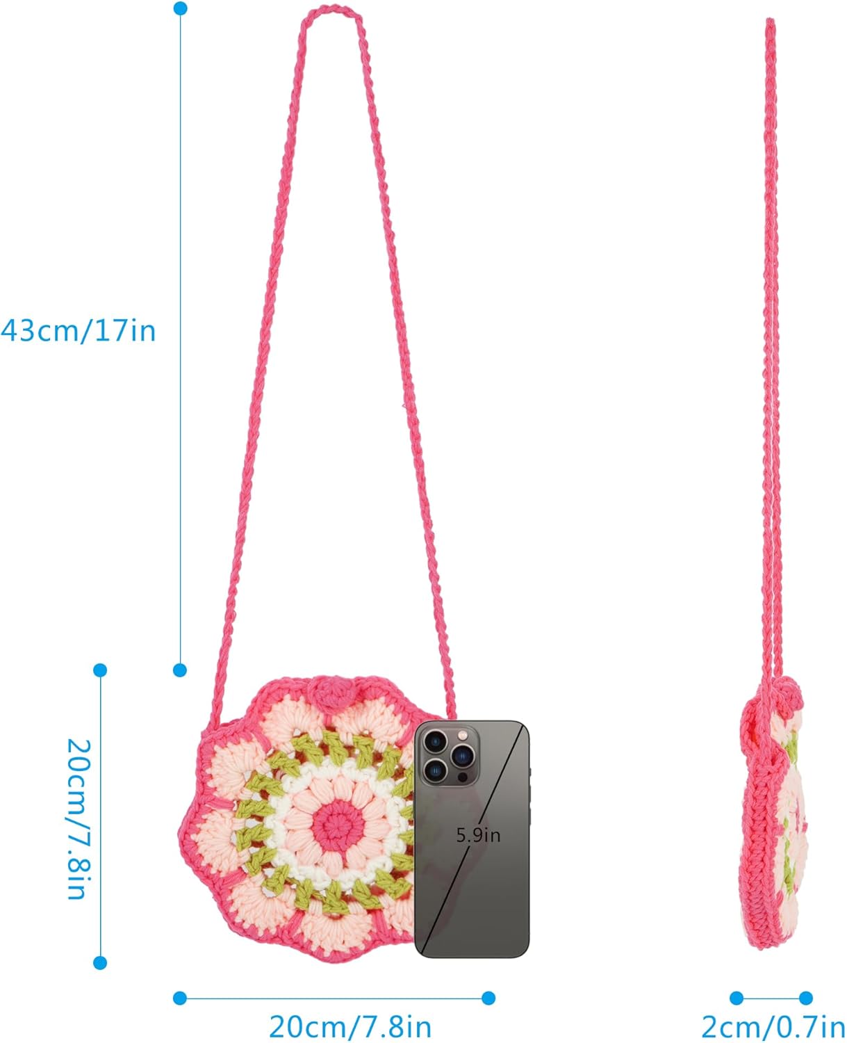 Women Mini Flower Cotton Crochet Crossbody Shoulder Bag Handbag Coin Purse - Image 7