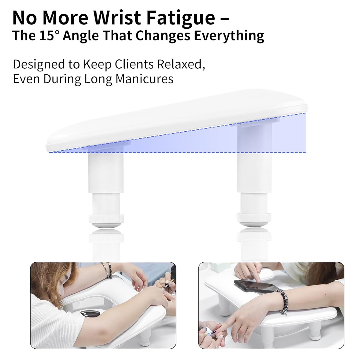 Manicure Arm Rest for Nail Technicians, U-Shaped Adjustable Nail Armrest - White PU Leather, Ergonomic Hand Stand Rest for Manicurists, Salon & Home DIY Use, Easy to Clean & Non-Slip