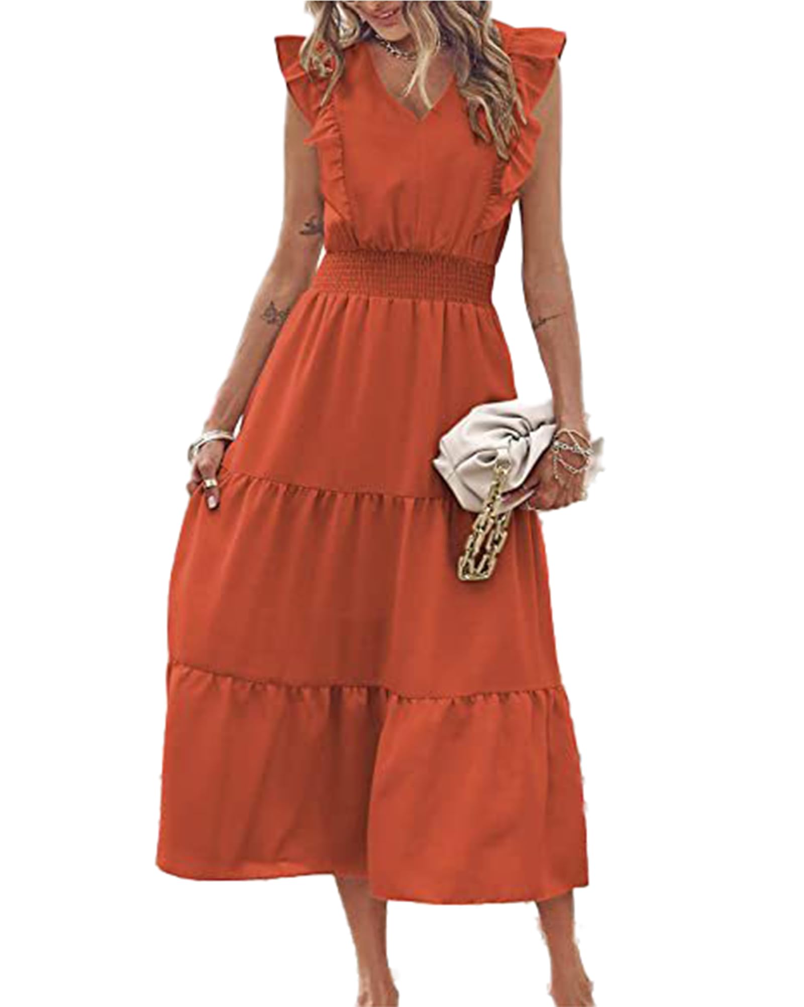 Robe maxi flowy d'été pour femmes décontractée fluide longue col V - 6