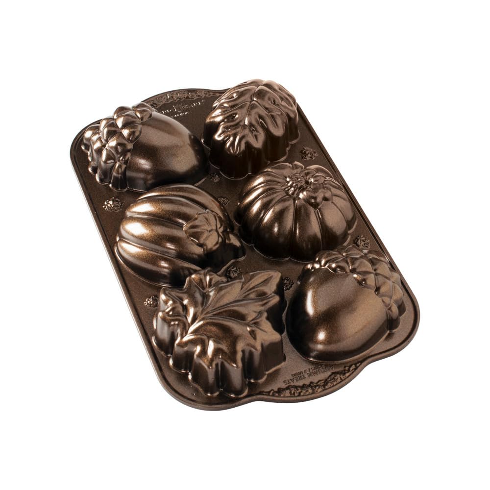 Nordic Ware - Moule à gâteau, moule à pâtisserie au design élégant - Moule 6 Gourmandises d'automne Bronze - Revêtement antiadhésif - Fonte d'aluminium