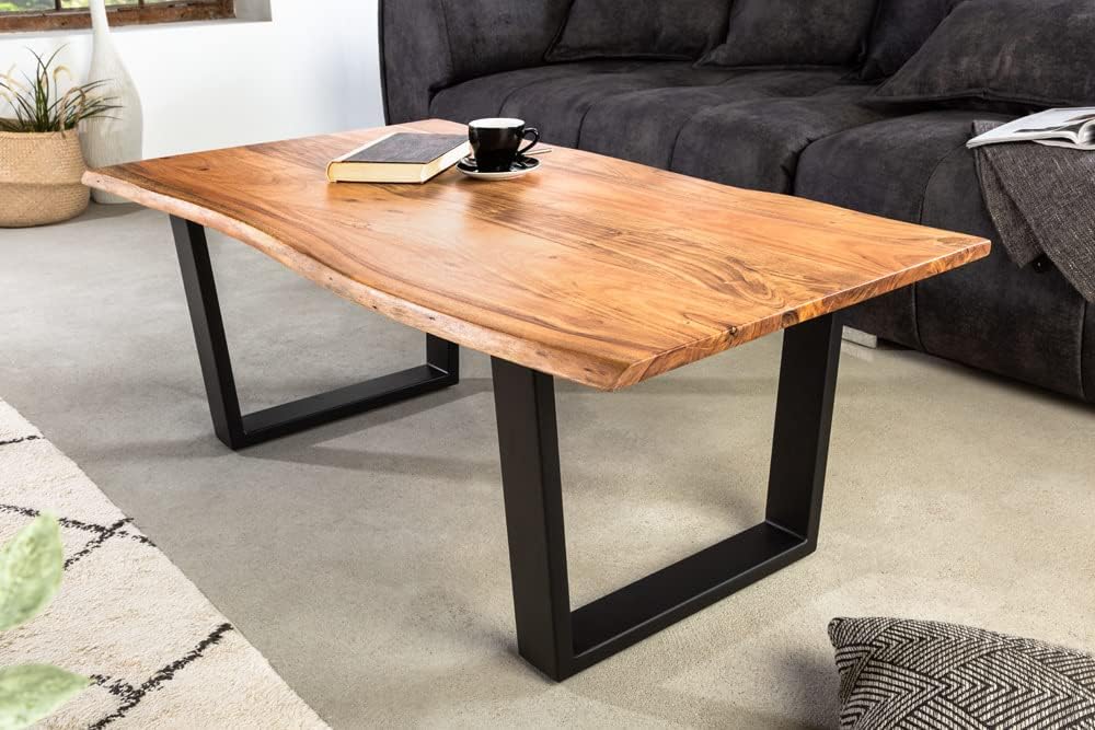Riess Ambiente Massivholz Couchtisch Mammut 120cm Akazie Natur U-Gestell schwarz 2,5cm Tischplatte