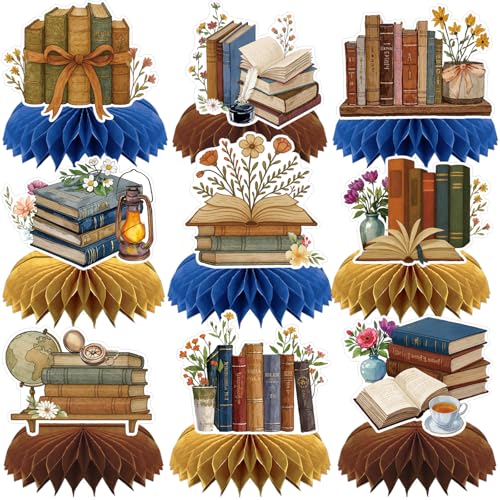 Deorfuy Book Themed Party Decorations - 9PCS Vintage Book Club Honeycomb Centerpieces Birthday Table...
