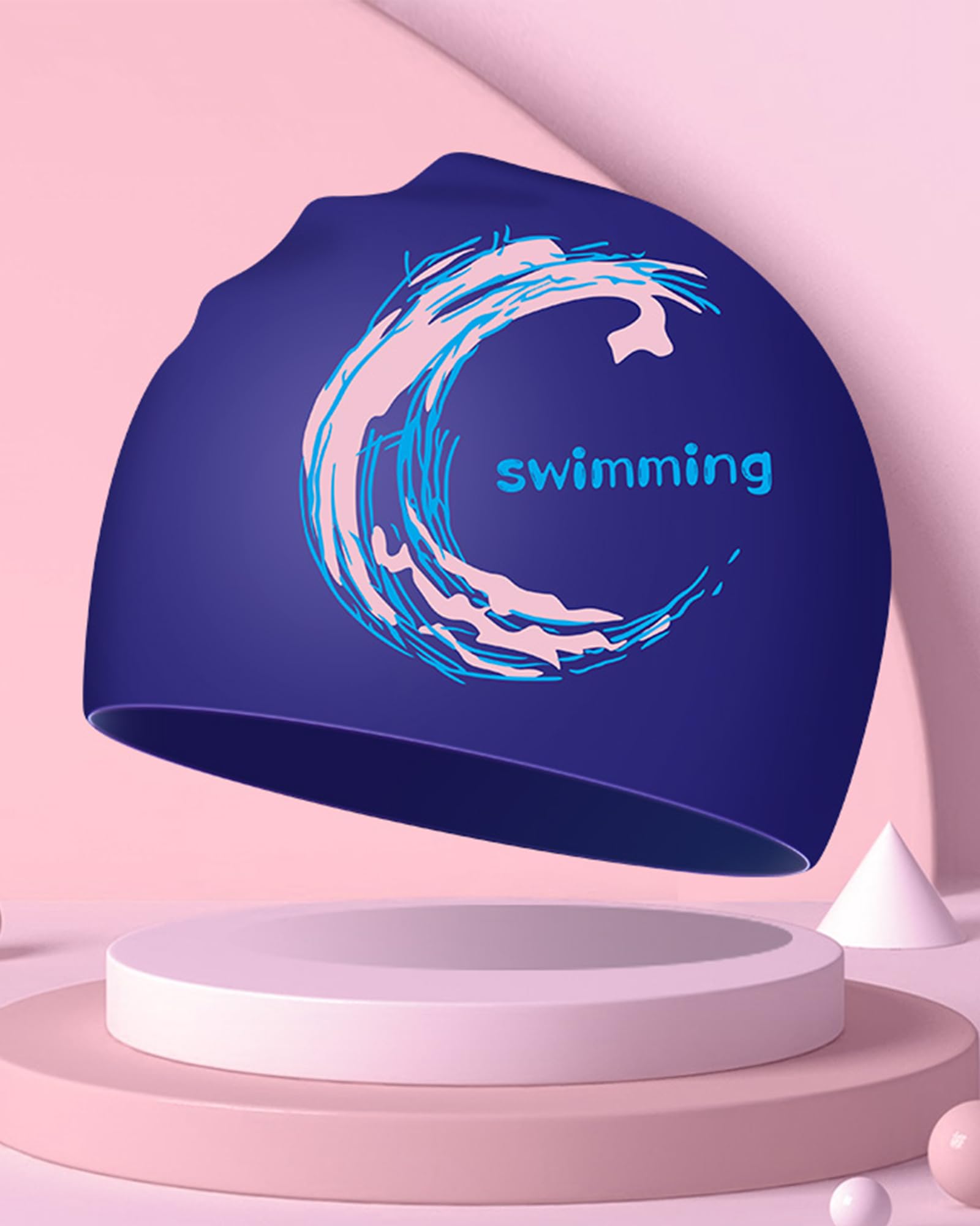 Swimming Cap - Silicone Swim Cap for Women Men Adults Teenagers (Navy Blue) - Image 3