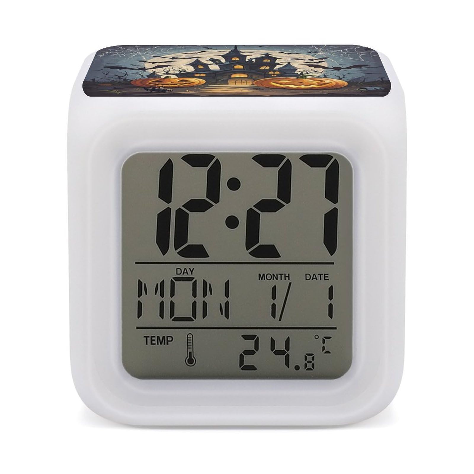 LZQPOEAS Pumpkin Lantern Castle Alarm Clock Desk Clock with 7 Color Changing Night Light Digital Clocks with Temperature Display Sleep Training and Sound Machine for Heavy Sleeper