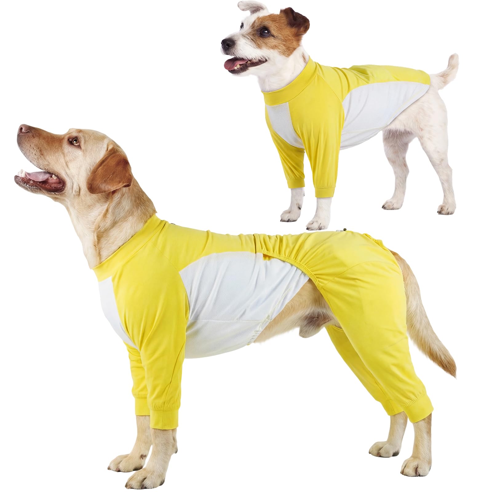 Dog Onesie, Four Leg Full Body Suit Summer Cool Dog Surgery Recovery Suit Shedding Shirt Sun Protective Shirt Lightweight Stretch Pyjamas Summer Vest(Yellow, 4XL)