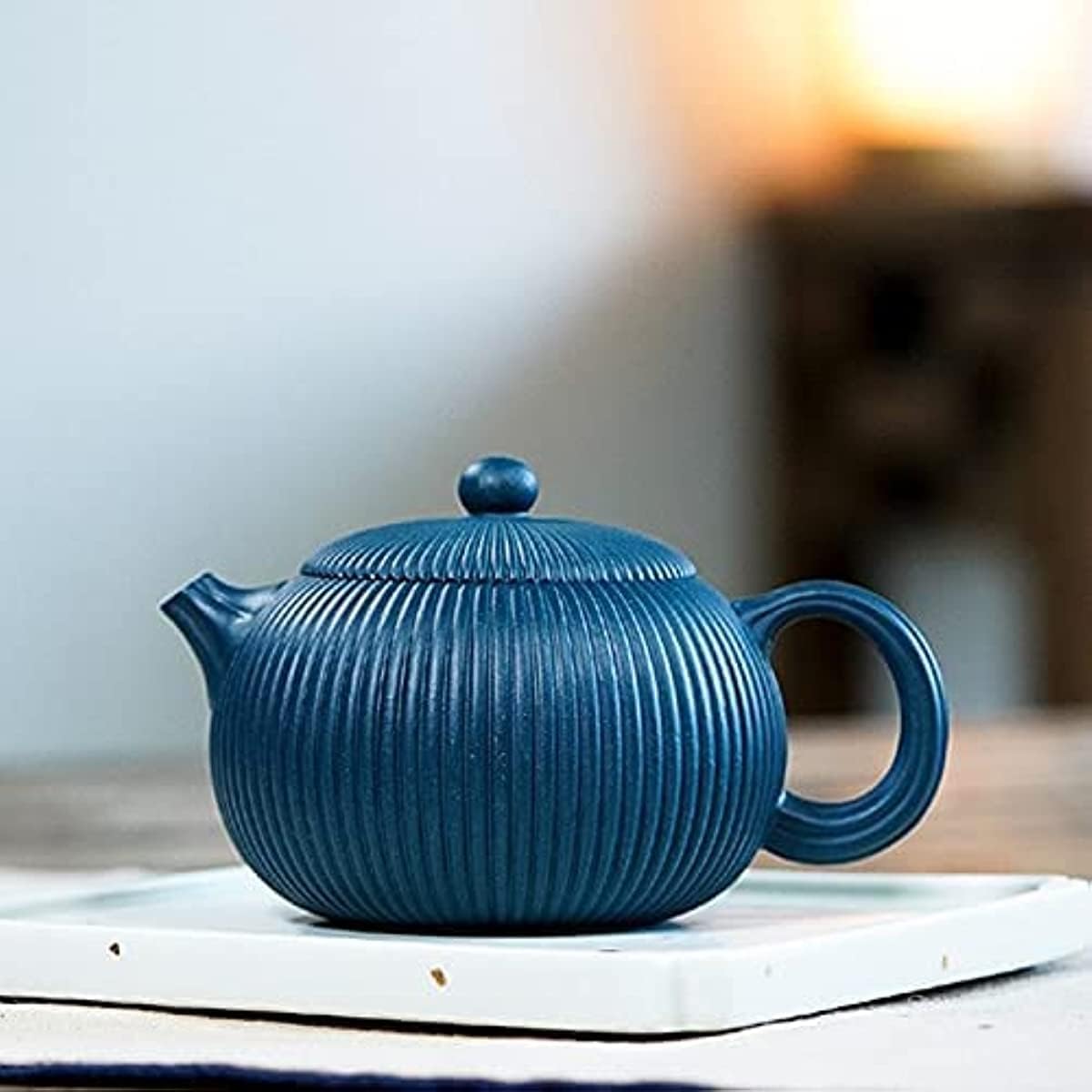 Set da tè in Ceramica Mini Gungfu da 260 ml, teiere Viola a Strisce, teiera Xishi, Minerale Grezzo, Fango Azzurro, bollitore di Bellezza