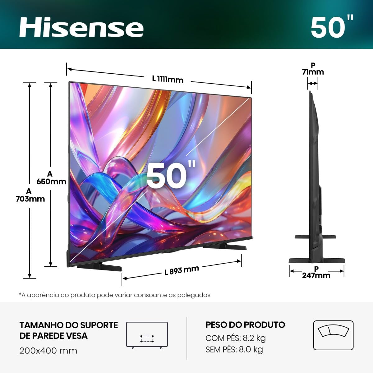 Hisense 50E7S - QLED Smart TV 50 Zoll, Hi-QLED Color, Dolby Vision.Atmos, 4K IA Treppe, Smooth Motion IA, Gaming-Modus Plus, Dolby Vision IQ, HDR10+Adaptive