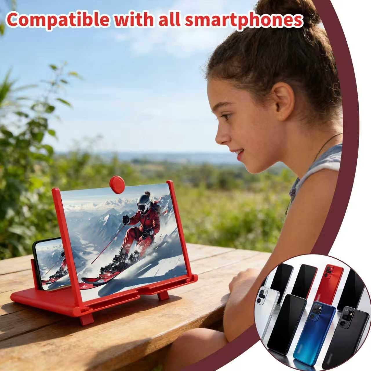 14 Inch Smartphone Screen Magnifier 3D HD Foldable Phone Stand with Adjustable Angle, Suitable for Movies, Videos, and Games,Supports All Smartphones. (Black)