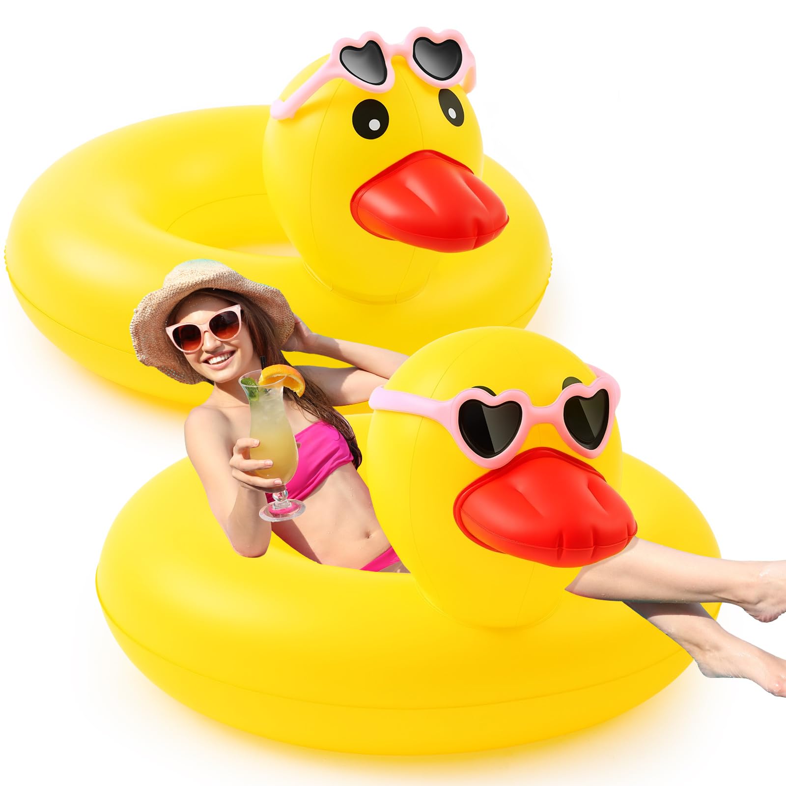 Hungdao 2 Stück lustige Enten-Schwimmer, groß, 100 cm, Gummienten, aufblasbarer Schlauch, Schwimmring, riesig, für Sommer, Strand, Schwimmbad, Karneval, Geburtstag, Party, Floaty Supplies Erwachsene
