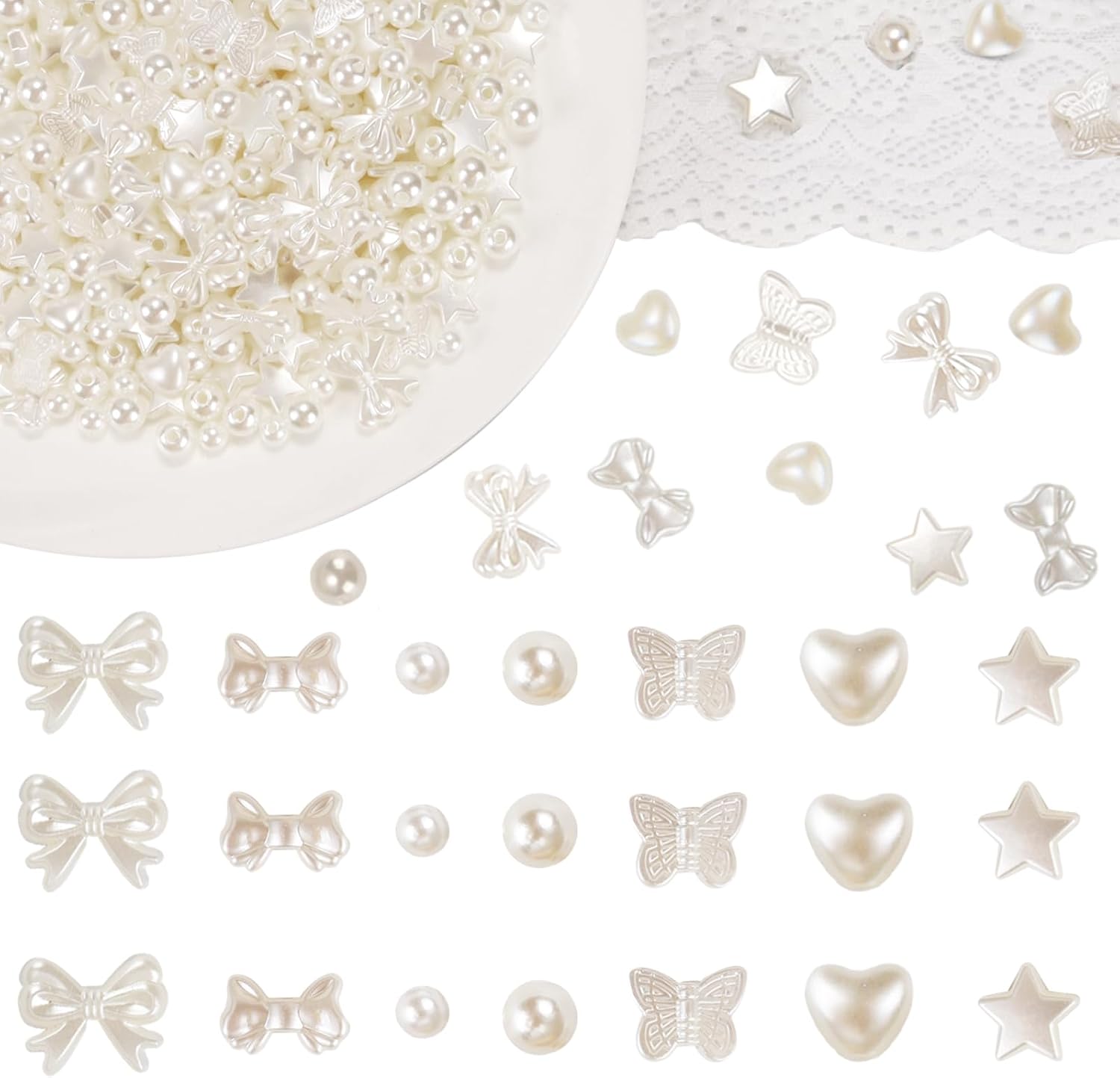 Lemonkey 400 Pcs Assorted Cute ABS Imitation Pearl Beads