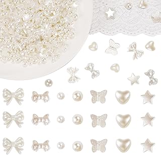 Lemonkey 400 Pcs Assorted Cute ABS Imitation Pearl Beads - Loose White Aesthetic Beads for Bracelets, Jewelry Making, Necklace, Earrings & Accessories