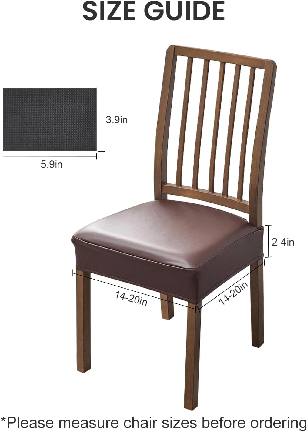 Coffee Brown Stretchable PU Leather Seat Covers - 6 Pcs Waterproof Slipcovers with Free DIY Cushioning Sponge Pads for Noise Reduction