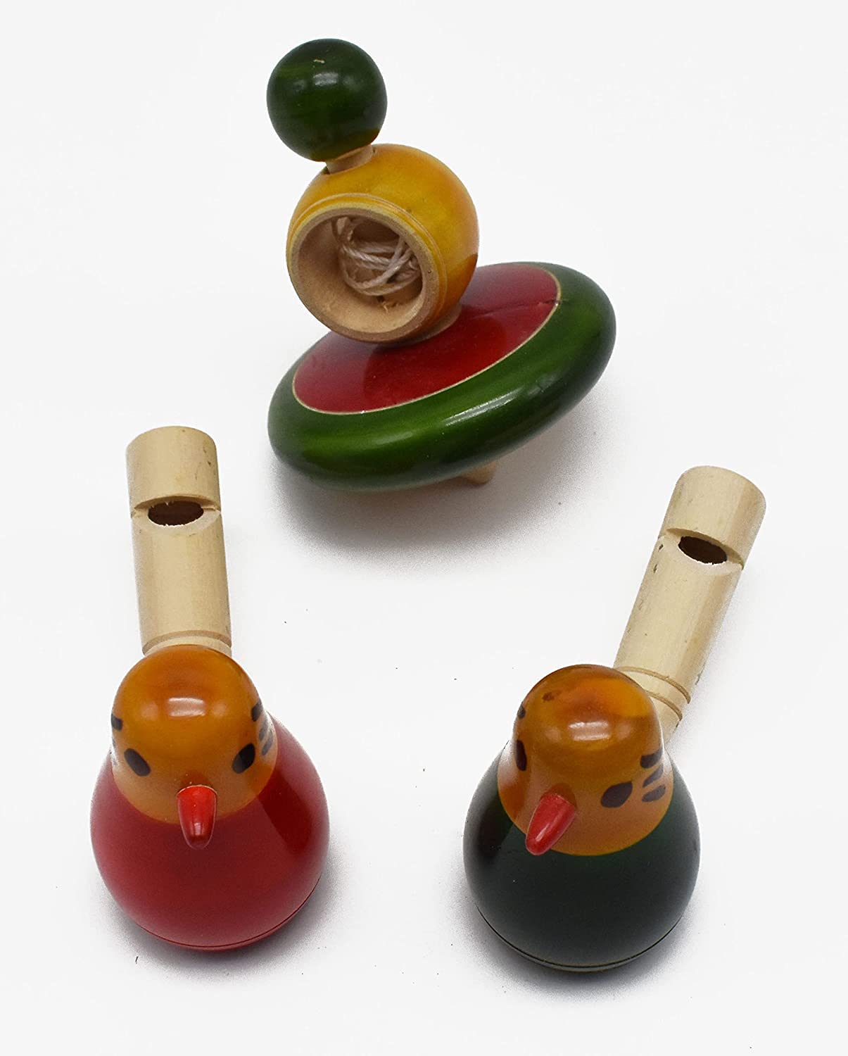 Buy Channapatna Toys Wooden Bird Whistle Toy & Spinning Top for Kids