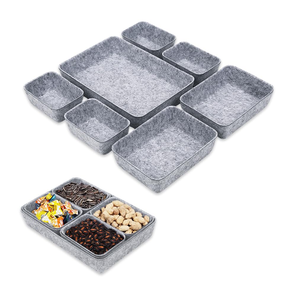 7 Piezas Organizador de Cajones Fieltro,Cajitas Escritorio Maquillaje,Organizador Mueble Baño,Cajas Organización Cajones,Cajitas Almacenaje Armario,Bandeja Organización Gavetas Cocina