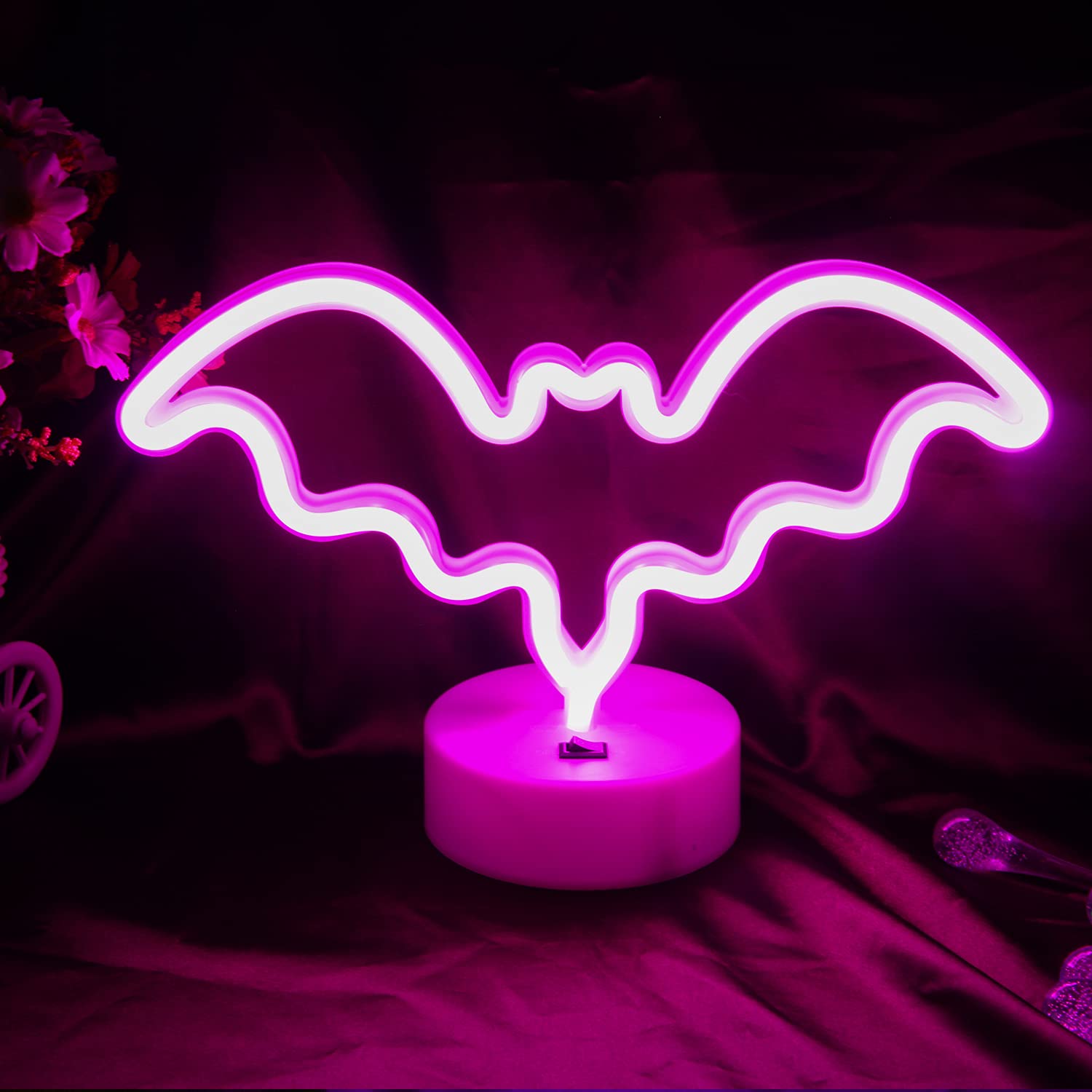 Glintee Bat Neon Sign - LED Sign for Home Decor. USB Battery Powered Pink Bat Neon Lights for Girls Room, Birthday, Party, Halloween
