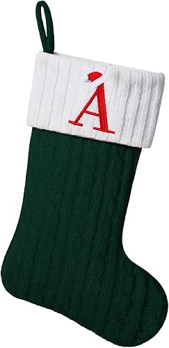 Miniatura 27 de Medias de Navidad con monograma de punto gris de 19.5 pulgadas. Calcetines de Navidad con inicial personalizadas, decoración de fiesta de Navidad