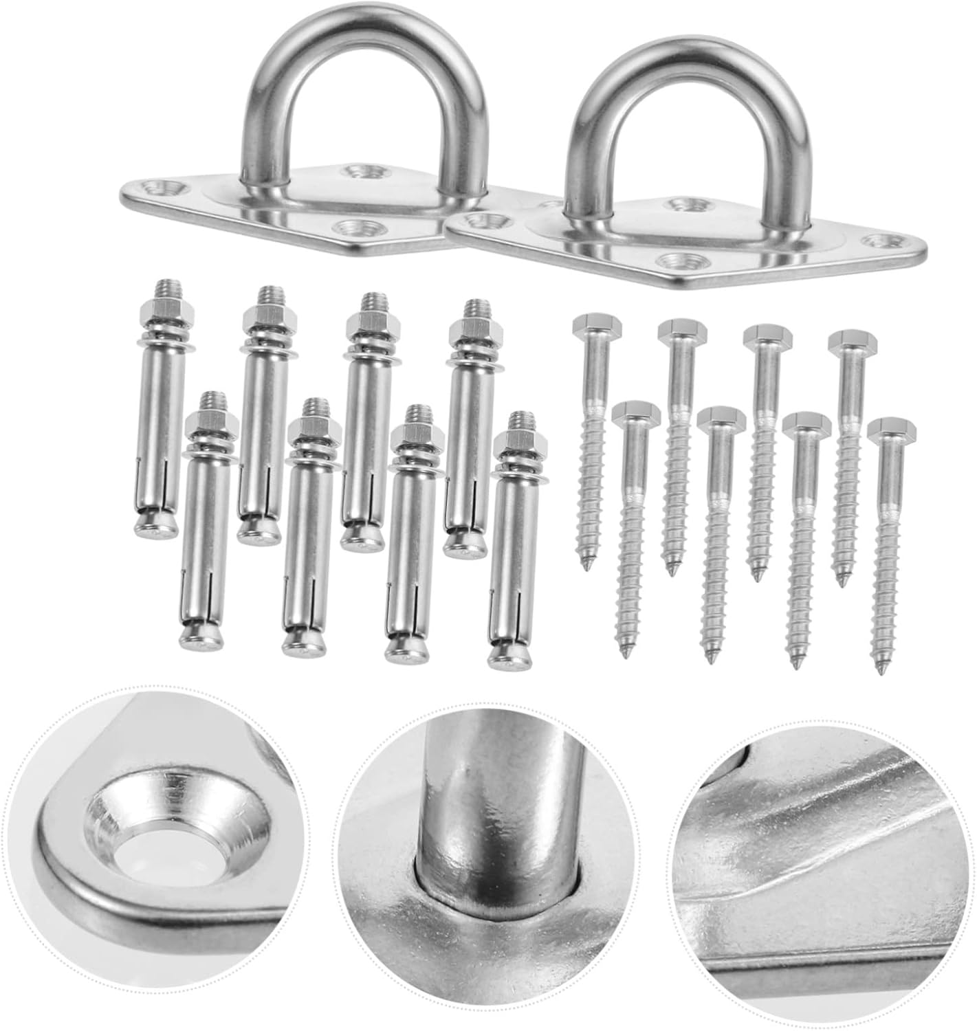 2 Sets Stainless Steel Suspension Ceiling Hook Heavy Duty Bracket Anchor for Gymnastics Rings Yoga Swings and Porch Swings Resistant with Mounting Screws