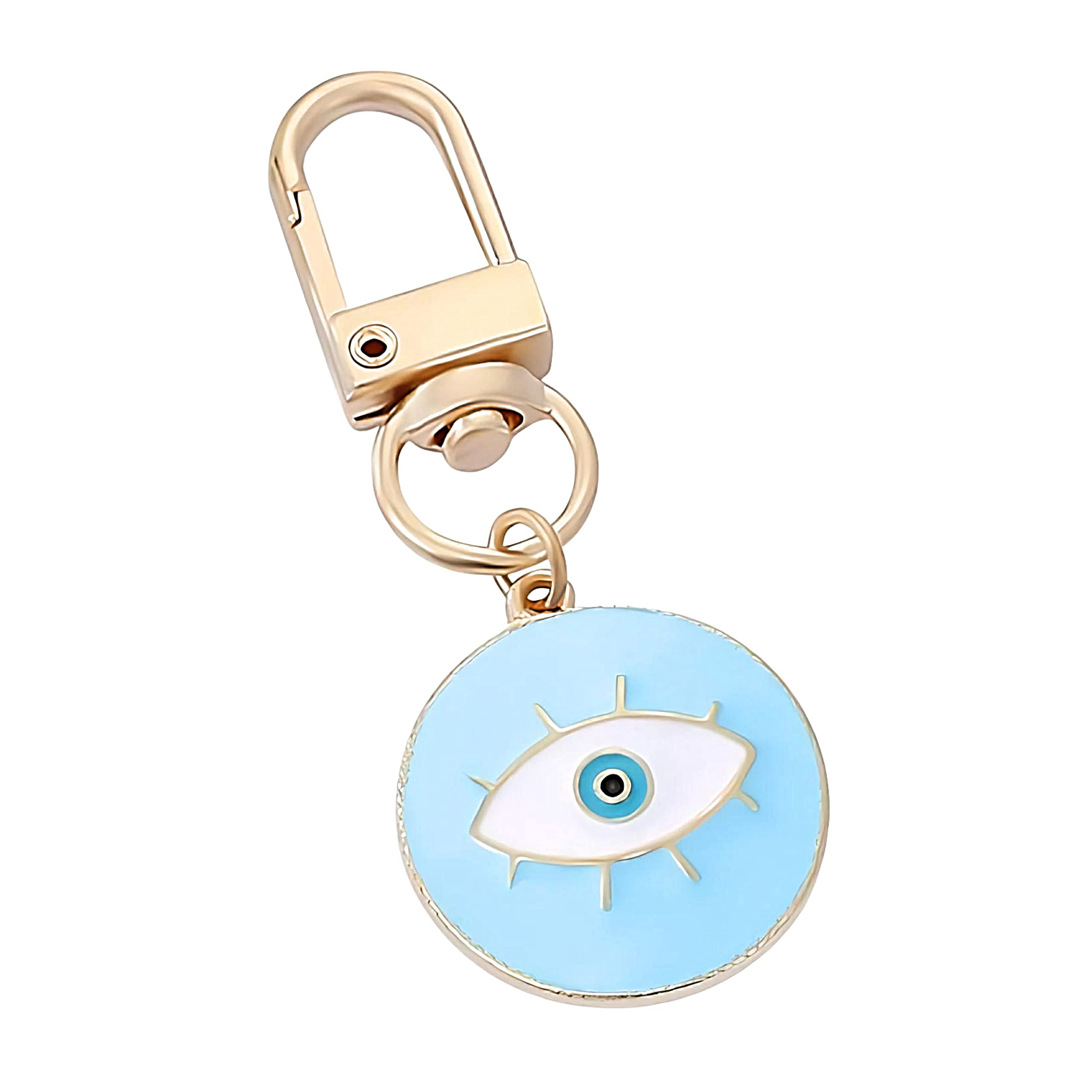 Evil Eye Metal Enamel Keychain Clip Amulet for Women and Girls, Blue