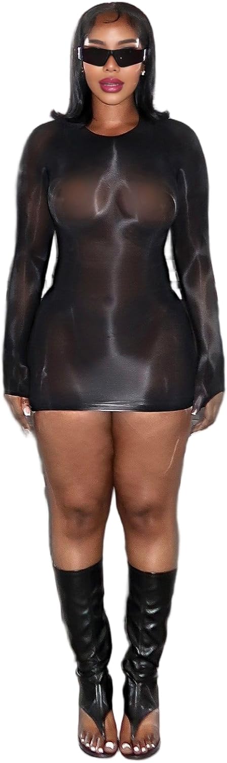KIZOIEJE Oil Shiny Bodystocking Lingerie Mini Dress Sexy Clubwear Glossy Body Stocking for Women