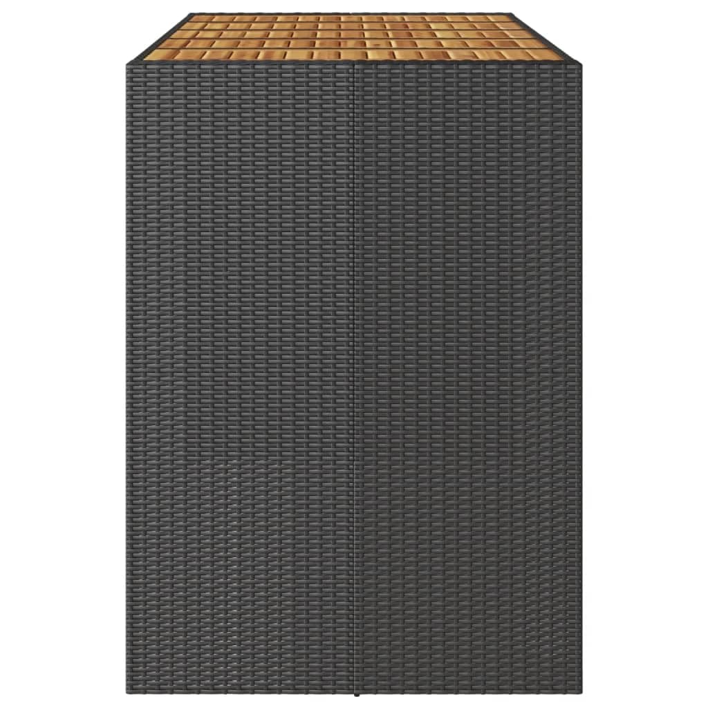 Stół ogrodowy z polirattanu z blatem z drewna akacjowego, czarny, 185 x 80 x 110 cm, stabilna rama stalowa, łatwy w pielęgnacji rattan PE, na taras i na zewnątrz