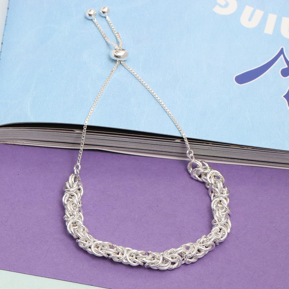 LeCalla 925 Sterling Silver Byzantine Bolo Bracelet for Women | Handmade Adjustable Sliding Bolo Link Chain Bracelet | Classic Italian Byzantine Jewelry